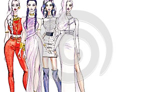 Illustration fashionable girls. shopping. fashion. art sketch of beautiful young woman