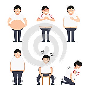 Illustration of fat man with various diseases