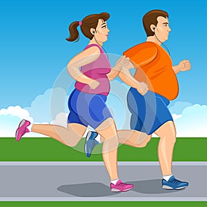 Illustration of a fat runners - couple running