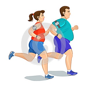 Illustration of a fat runners - couple running