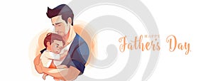 Illustration of father comforting his little son, on white background. Concept of Father's day, fathers love