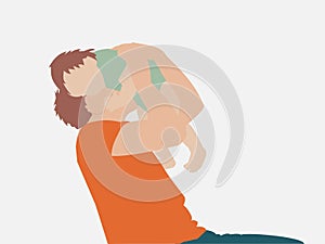 Illustration of a father playing and holding her baby in the air