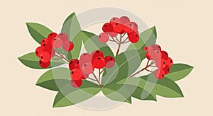 Illustration features clusters of bright red