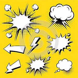 Comic Book Style Elements on Yellow Background