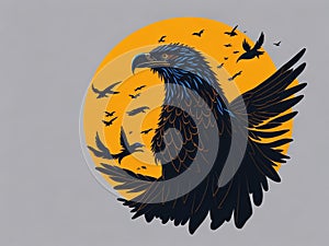 Illustration features an eagle beautifully showcased within a vibrant yellow circle, its majestic presence framed