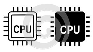 CPU illustration, black and white, outline and silhouette versions
