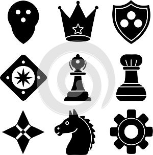 9 set game icons silhouette illustration