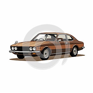 Minimalistic Japanese Style Illustration Of Classic Brown Automobile