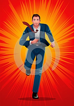 Illustration featuring a determined businessman in a suit, running