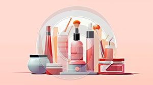 illustration featuring a facial foam bottle equipped with a brush, a facewash dispenser, AI Generated