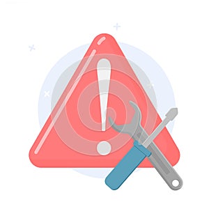 Illustration of Repair Tools and Warning Signs. Website Concept in Maintenance.