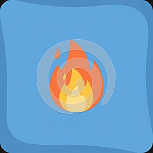 Illustration featuring a stylized flame icon on a blue background