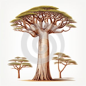 Photo-realistic Baobab Tree Illustration On White Background