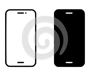 Smartphone illustration, black and white, outline and silhouette versions