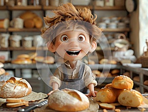 Illustration of a fellow baker baking bread. . Generative AI