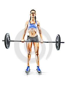 Illustration of Female athlete doing exercise with weights in gym