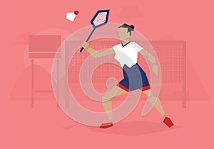 Illustration Of Female Badminton Player Competing In Event