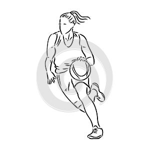 illustration female basketball player . black and white sketch, white background