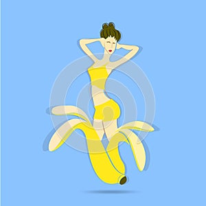 Illustration of female body shape banana . Shape with few curves.