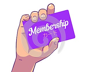 Illustration of female hand holding membership card, card written in japanese photo