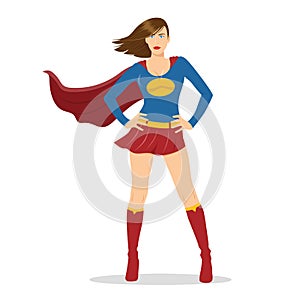 Female Superhero Standing with Cape Waving in the Wind