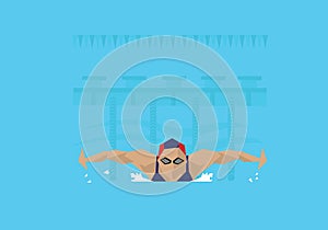 Illustration Of Female Swimmer Competing In Butterfly Event