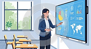 Teacher Explaining Data on Interactive Whiteboard