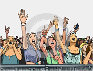 Illustration of festival crowd cheering at concert