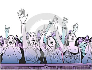 Illustration of festival crowd cheering at concert photo