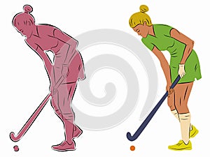 Illustration of a field hockey player, vector draw