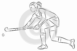 Illustration of a field hockey woman player, vector draw