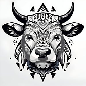 Illustration of the fierce bull face of an indigenous tribe,indigenous people, tribe. Ai generated.