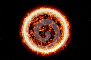 Illustration of fiery ball of a burning star, solar disk