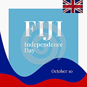 Illustration of fiji independence day, october 10 text with blue and red doodles and blue ensign