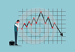 Illustration of financial crisis, stock market and currency, financial trend arrow economic risk crisis, money lost business