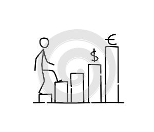 Illustration of financial growth investment. Vector. Career advancement. Metaphor. Linear style. Illustration for website or