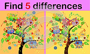 Illustration of Find the Differences Educational Activity Game for Children with Owls