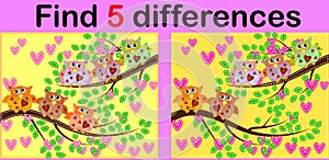 Illustration of Find the Differences Educational Activity Game for Children with Owls