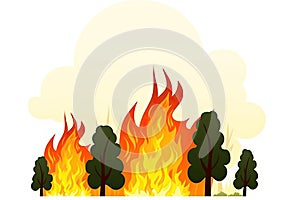 Illustration of a fire in the forest on a white background. Generative AI