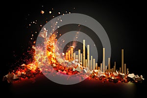 Illustration of fire in the form of graphs and diagrams on a dark background, Stock chart, growth curve, graph, uptrend, chart