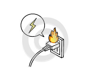 Illustration of a fire starting from an electrical outlet