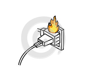 Illustration of a fire starting from a power strip