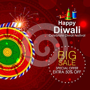 Illustration of firecracker on Happy Diwali shopping sale offer