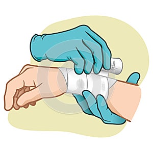 Illustration first aid hands doing dressing bandage