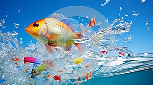 illustration of fish jumping out of water. Generative AI