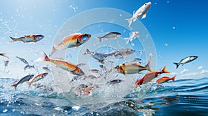 illustration of fish jumping out of water. Generative AI