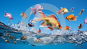 illustration of fish jumping out of water. Generative AI