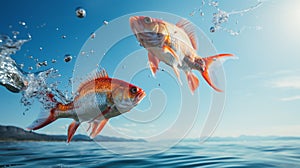 illustration of fish jumping out of water. Generative AI