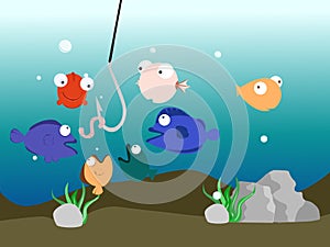 illustration fish tank colorful hook concept