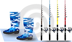 Illustration of fishing colorful tools on an isolated background